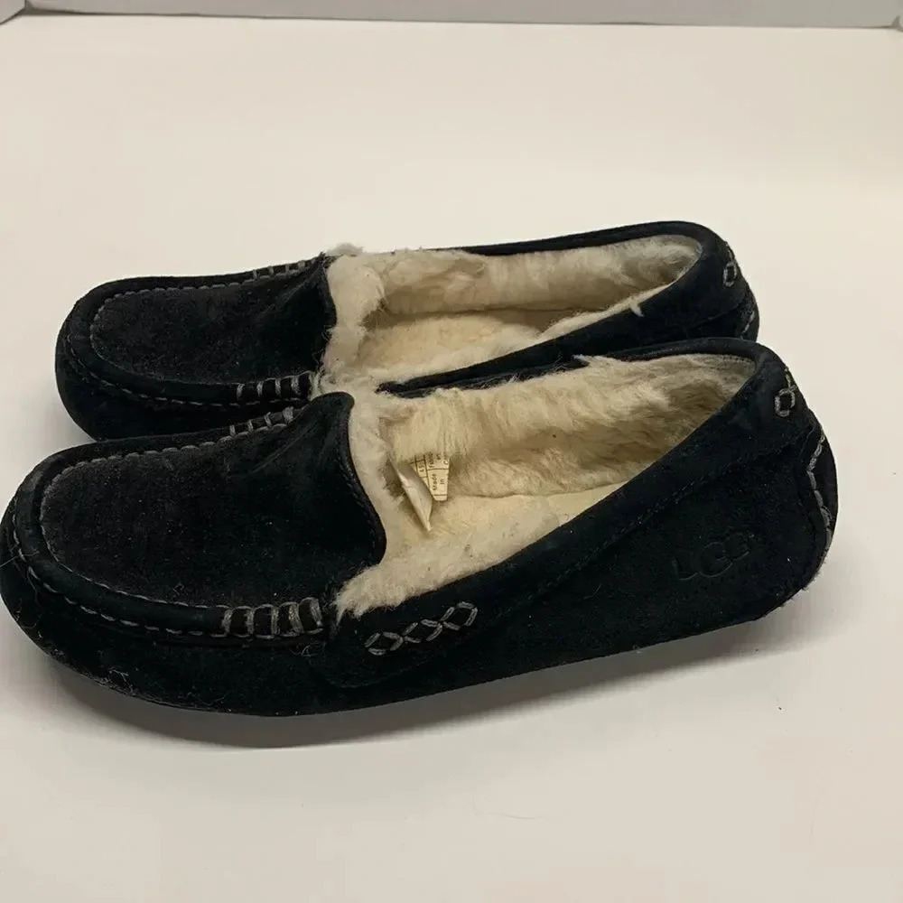 Ugg Ansley Slippers Suede Slip On Shearling Lined Moccasins Shoes Black Size 6 - Picture 7 of 12